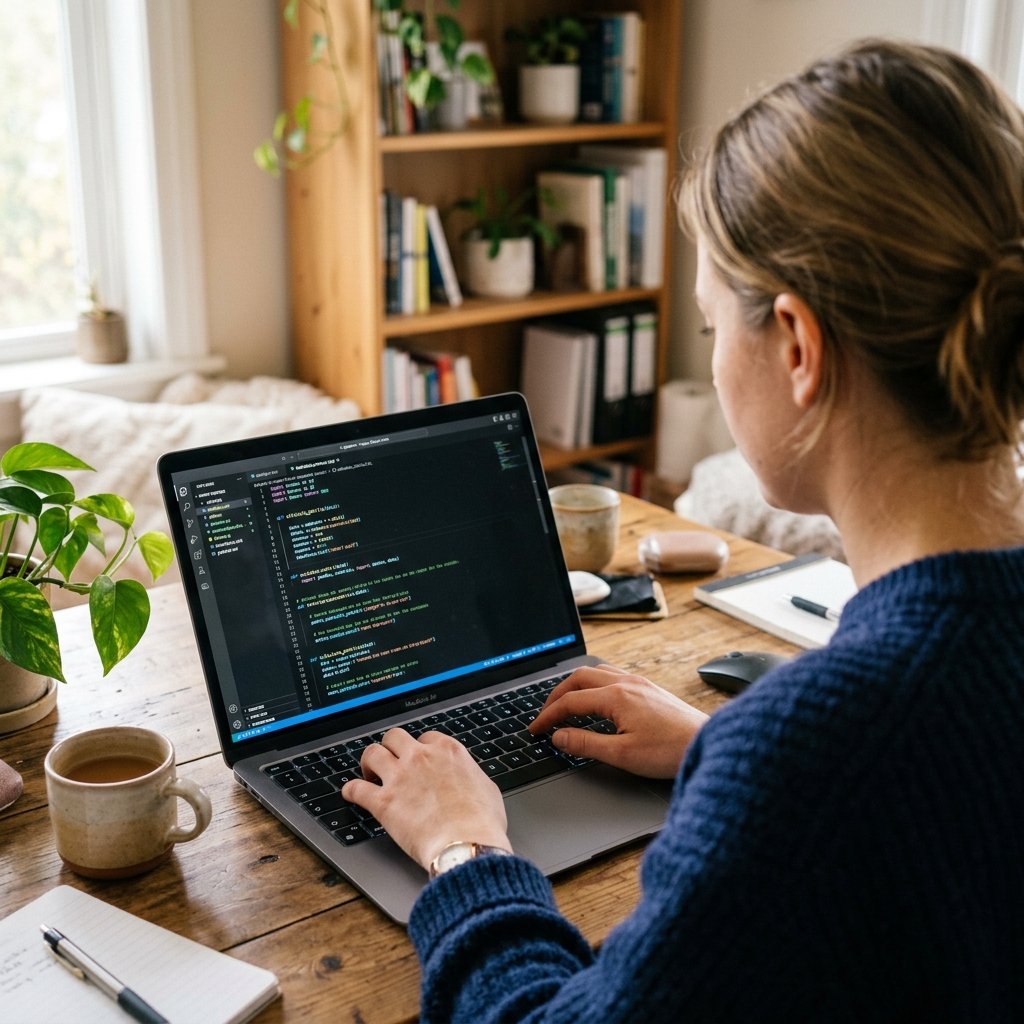 Person som skriver en prompt på datamaskinen